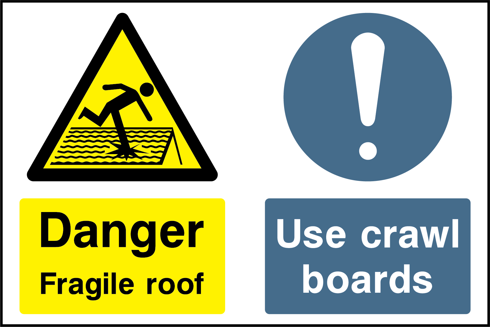 Danger fragile roof, use crawling boards
