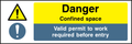 Danger confined space, valid permit to work