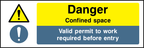 Danger confined space, valid permit to work