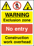 Warning exclusion zone, no entry, construction work overhead