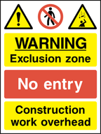 Warning exclusion zone, no entry, construction work overhead