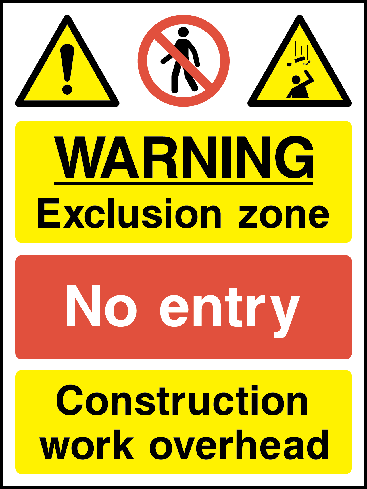 Warning exclusion zone, no entry, construction work overhead