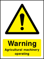 Warning agricultural machinery operating