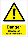 Danger beware of farm vehicles
