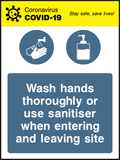 Wash hands thoroughly or use sanitiser when entering and leaving site (V2)