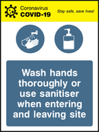 Wash hands thoroughly or use sanitiser when entering and leaving site (V2)