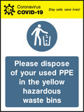 Please dispose of your used PPE in the yellow hazardous waste bins