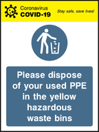 Please dispose of your used PPE in the yellow hazardous waste bins