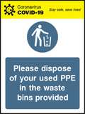 Please dispose of your used PPE in the waste bins provided