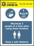 Max 2 person at a time when using these facilities
