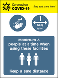Max 3 person at a time when using these facilities
