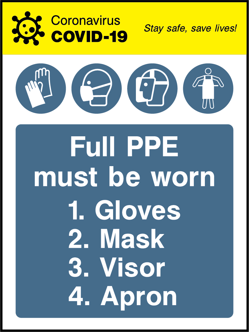 Full PPE must be worn, gloves, mask, visor, apron (V1)