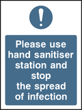 Please use hand sanitiser station and stop the spread of infection