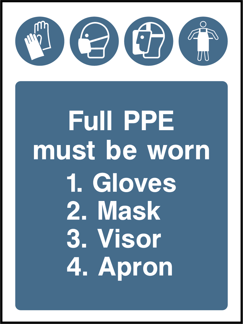Full PPE must be worn, gloves, mask, visor, apron (V2)