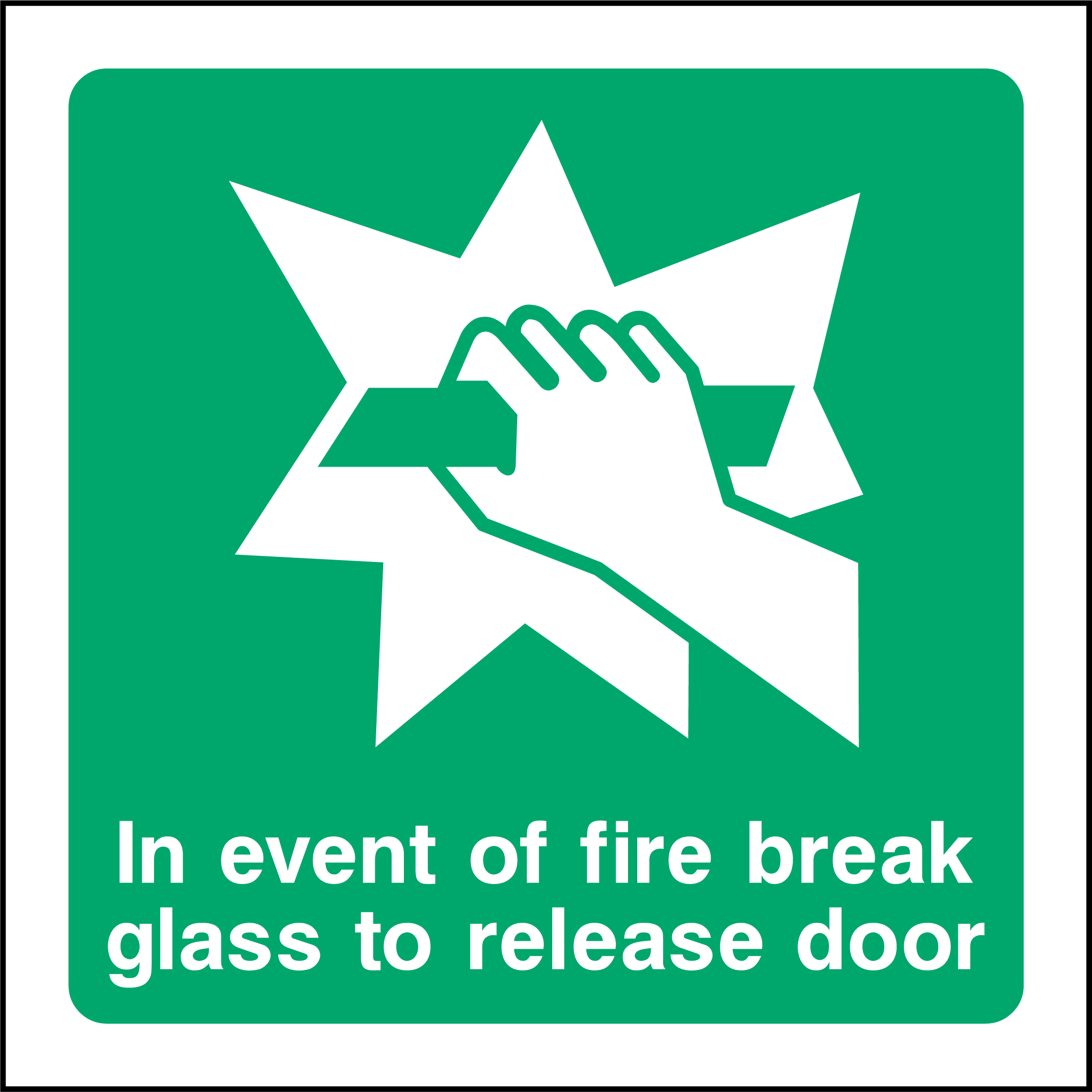 In event of fire break glass to release door